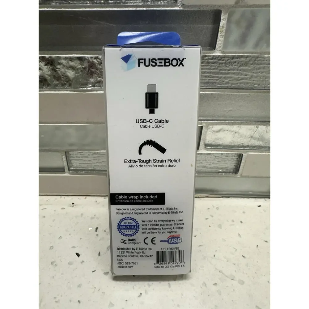 Fusebox USB-C to USB 4 Ft 1.2m Black Cable for Android SEALED NEW